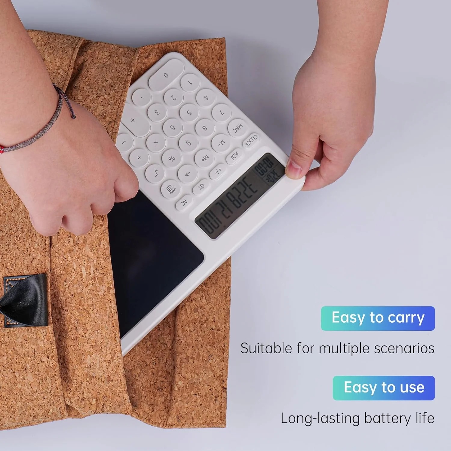 Calculator LCD Writing Tablet | 2-in-1 Digital Notepad and Calculator | Portable Electronic Memo Pad for Office, School, and Home | Eco-Friendly Reusable Screen Image