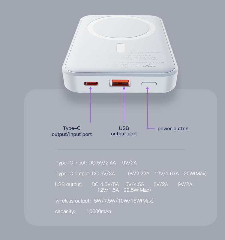 YP45 10000mAh Wireless Fast Charging MagSafe Battery Pack – Magnetic Battery Case Power Bank Image