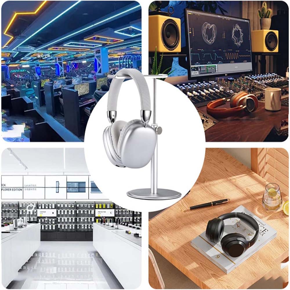 Adjustable Aluminum Headphone Stand - Anti-Slip Desktop Organizer with Shelf for Headsets & Accessories Image