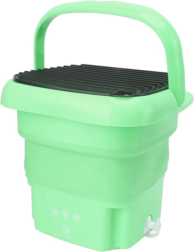 Portable Washing Machine | Mini Foldable Bucket Washer & Dryer Combo | Small Washer with Soft Spin Dry & Drainage Pipe for Underwear, Socks, Baby Clothes, Apartment, Dorm, Laundry (Green) Image