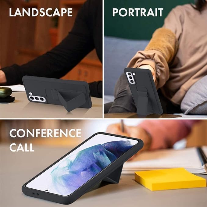 Slim Protective Case for Samsung Galaxy S21 to S24 Plus 5G (6.7 Inches) | Leather Hand Strap Holder & Kickstand | Black Image