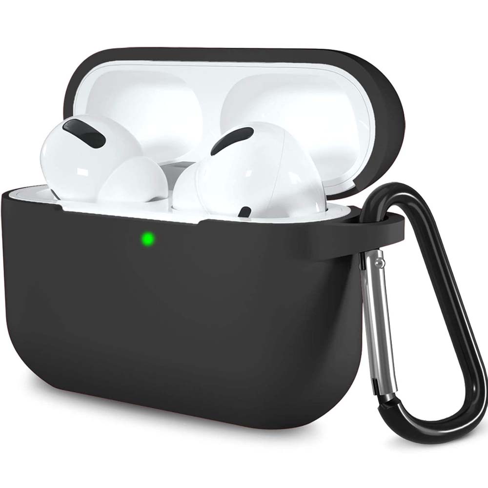 AC05 AirPods Pro Protective Case. Shockproof silicone cover with carabiner clip. Wireless charging compatible & LED visible. Image