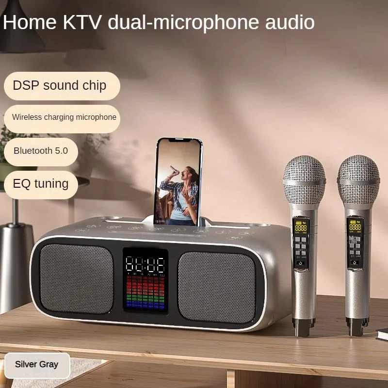S39 Karaoke Speaker | Dual Horns, Wireless Dual Microphones | Mobile Entertainment & TV Karaoke All-In-One (Golden) Image