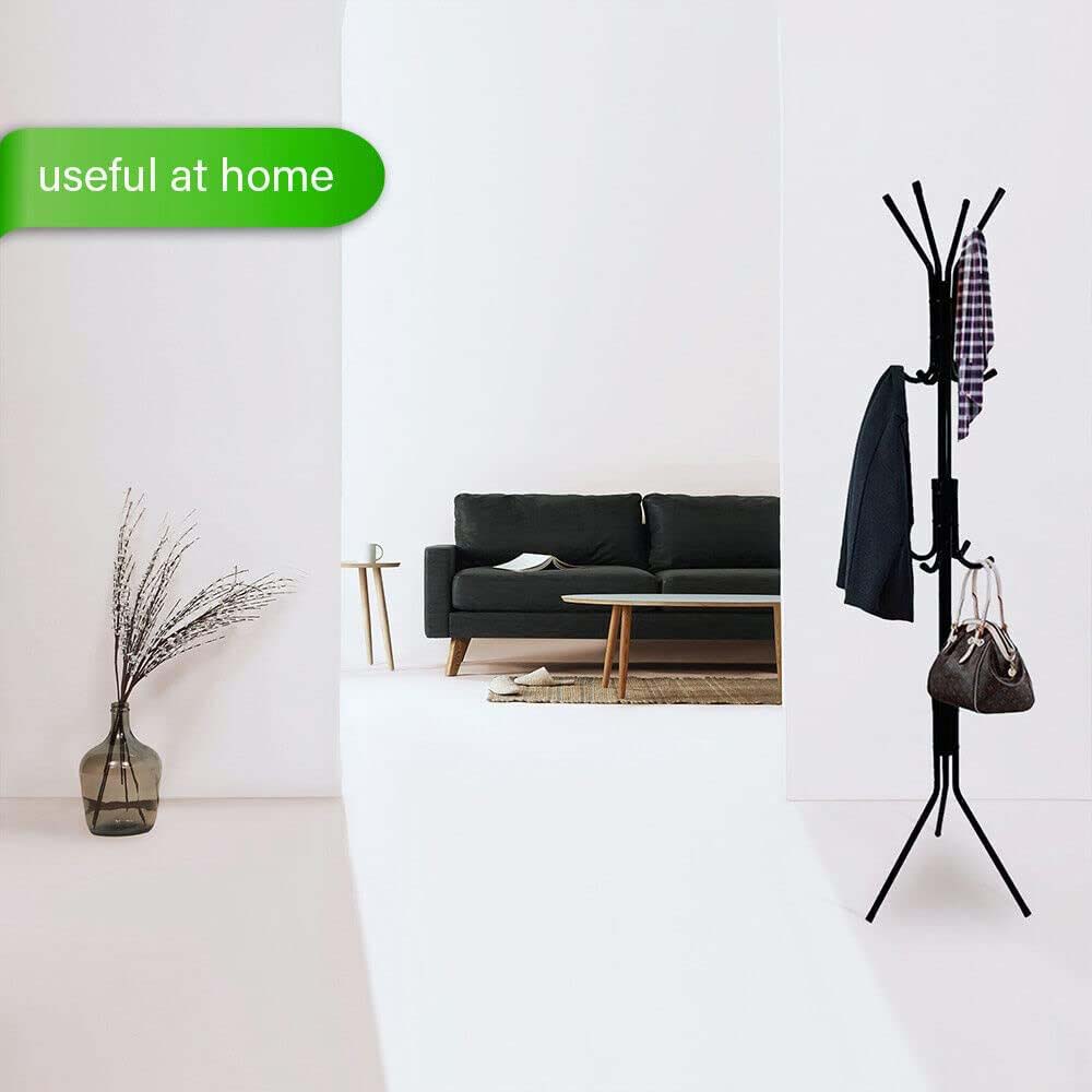 12-Hook Coat Rack Stand - Wrought Iron Clothing Hanger with Shelves, Freestanding Wardrobe Organizer for Bedroom/Entryway Image