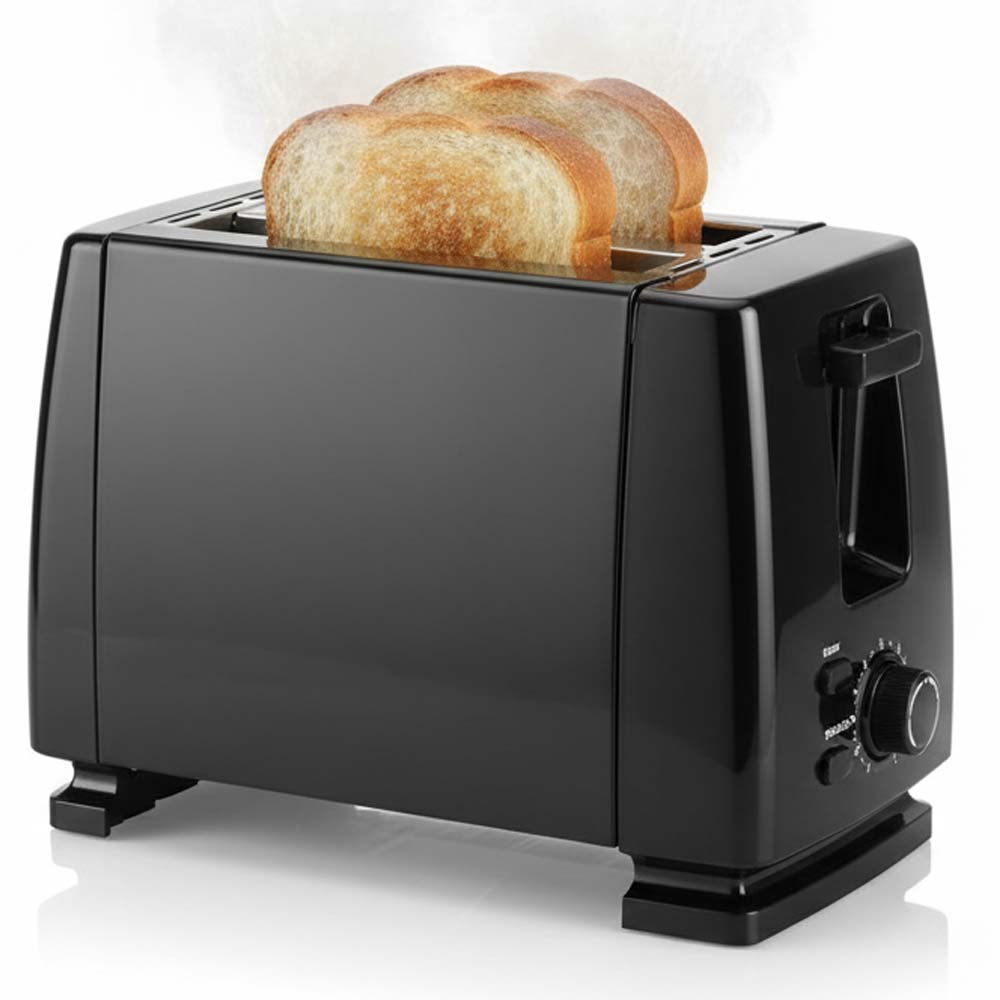 OE-505 2-Slice Toaster. Compact toaster with auto pop-up and removable crumb tray for easy cleaning. Simple & efficient. Image
