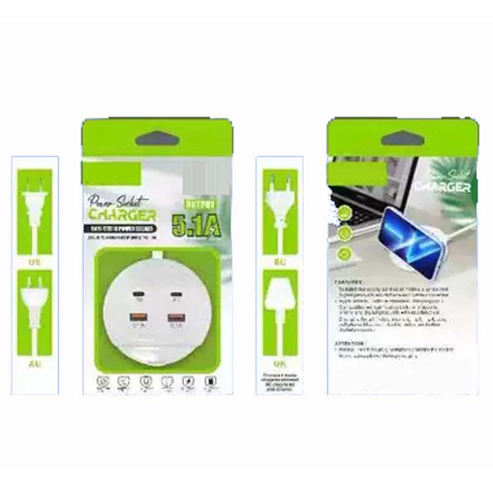 Quick Charge 5.1A Charger with Dual PD+USB Ports - Universal Multi-Port Charging Station with Mobile Phone Holder | 5V/5.1A Multi-U Port Charger for Fast, Convenient Charging | Compatible with All Mobile Phones Image