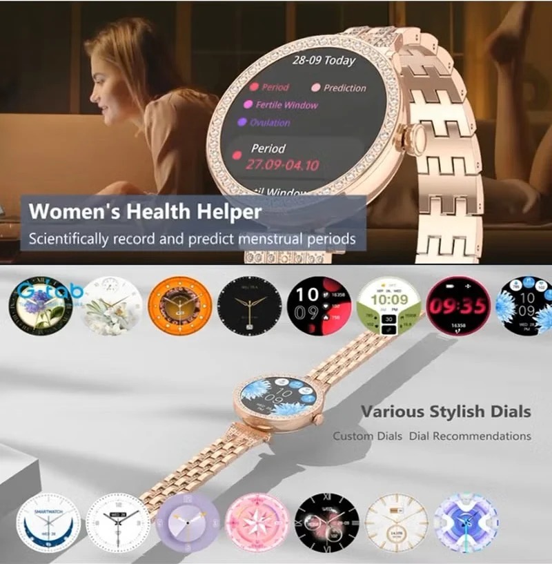 GT10 Diamond Smartwatch | 1.2" AMOLED Display | Heart Rate, Sleep, and Menstrual Tracking | Compatible with Android & iOS | Elegant, High-Performance Smartwatch for Women Image