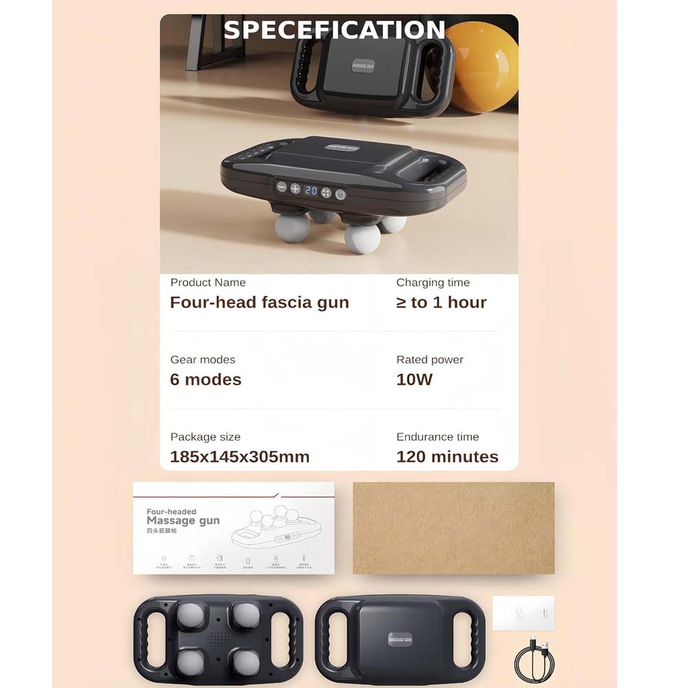 4-Head Massage Gun Deep Tissue - 20 Intensities & 6 Modes, Muscle Massager for Back, Neck, Shoulder, Leg & Body Pain Relief Image