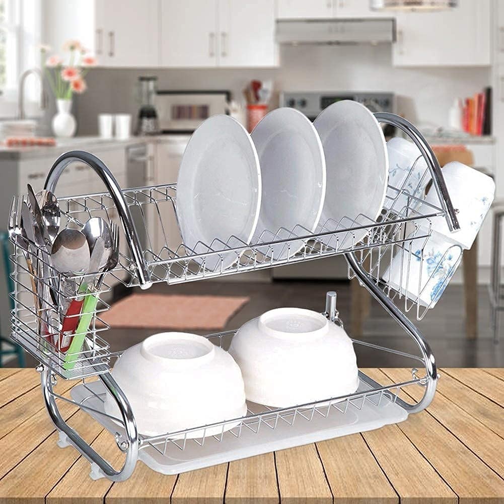 New Arrival 2-Layer Kitchen Dish Rack | Stainless Steel Dish Drainer & Plate Holder Image