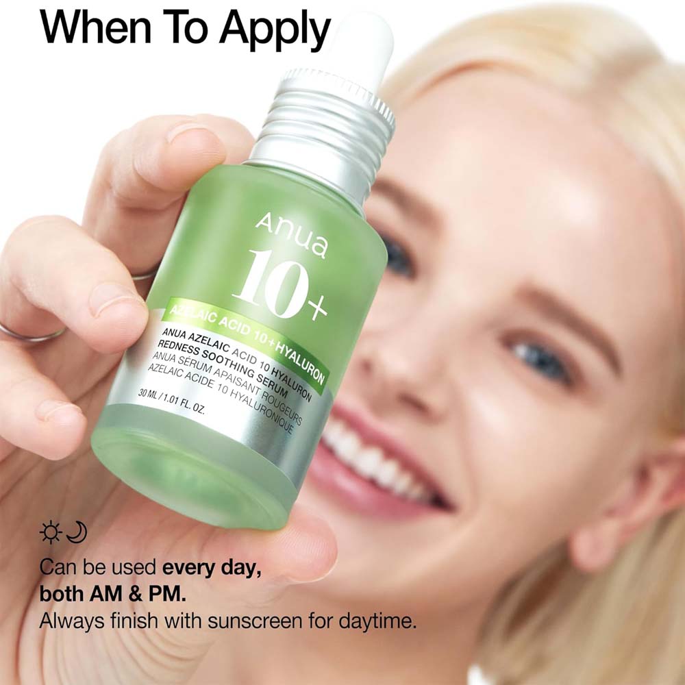 Anua Azelaic Acid 10 Soothing Serum with Hyaluronic Acid & Niacinamide for redness-prone, sensitive skin. Vegan Korean skincare. Image
