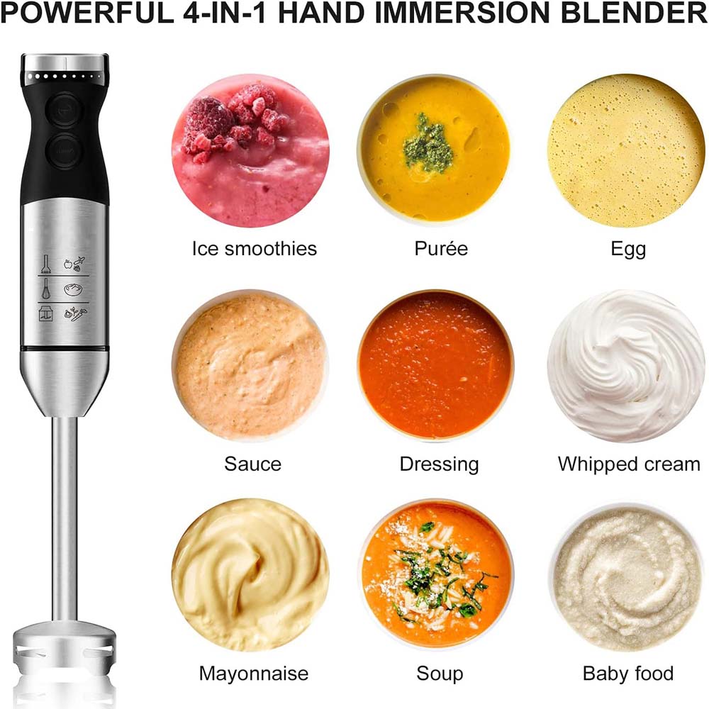 9-Speed Hand Blender - 5-in-1 Stainless Steel Handheld Mixer with Whisk, 700ml & 500ml Containers, Dishwasher Safe Image