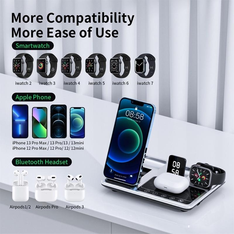 R11 Multifunctional 4-in-1 Wireless Charger – Folding Portable Charging Station with Digital Display and Time Function Image