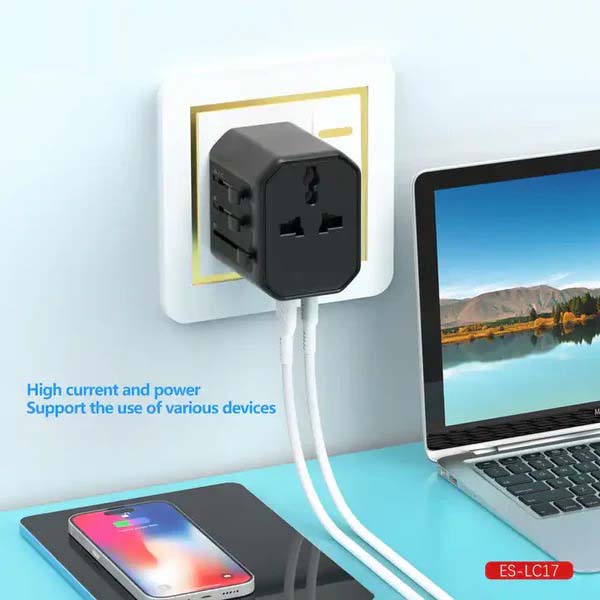 Universal Travel Adapter - All-in-One International Power Adapter with UK/US/AUS/EU Plugs & 4 USB Ports, Portable Outlet Charger Converter for Smartphones, Tablets, and More Image