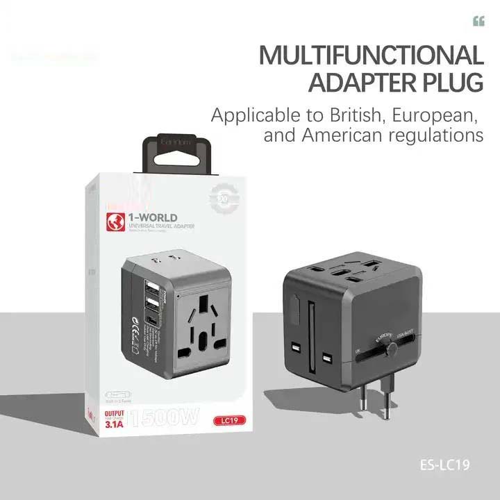 USB International Travel Adapter with Type-C to USB 3.1 Adapter – Universal Travel Adapter with Dual USB Ports, Compatible Worldwide for Smartphones, Tablets, and Laptops Image