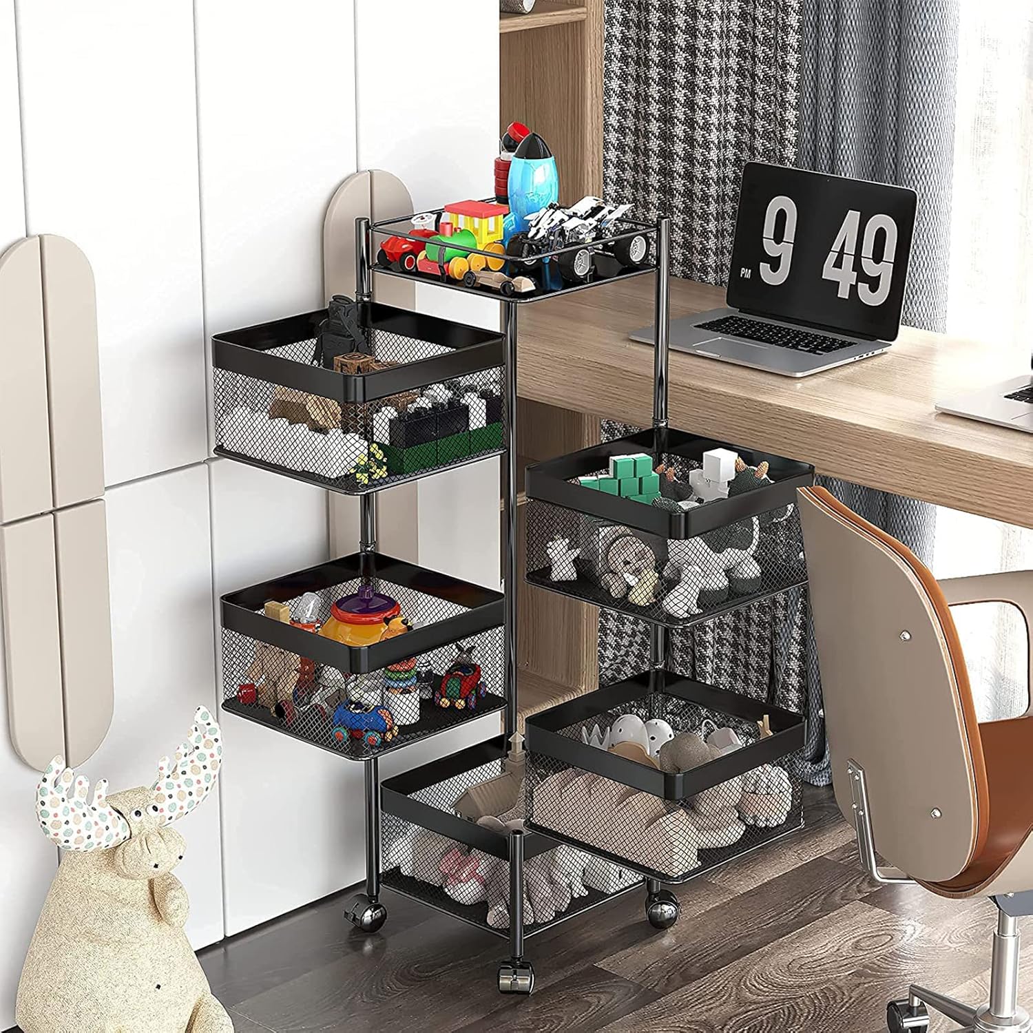 5-Layer Mobile Storage Solution | Rotatable Baskets with Wheels | Elegant Black | 92cm Image