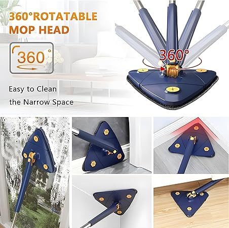 Rotatable Adjustable Triangle Cleaning Mop | Stainless Steel Long Handle for Easy Cleaning Image