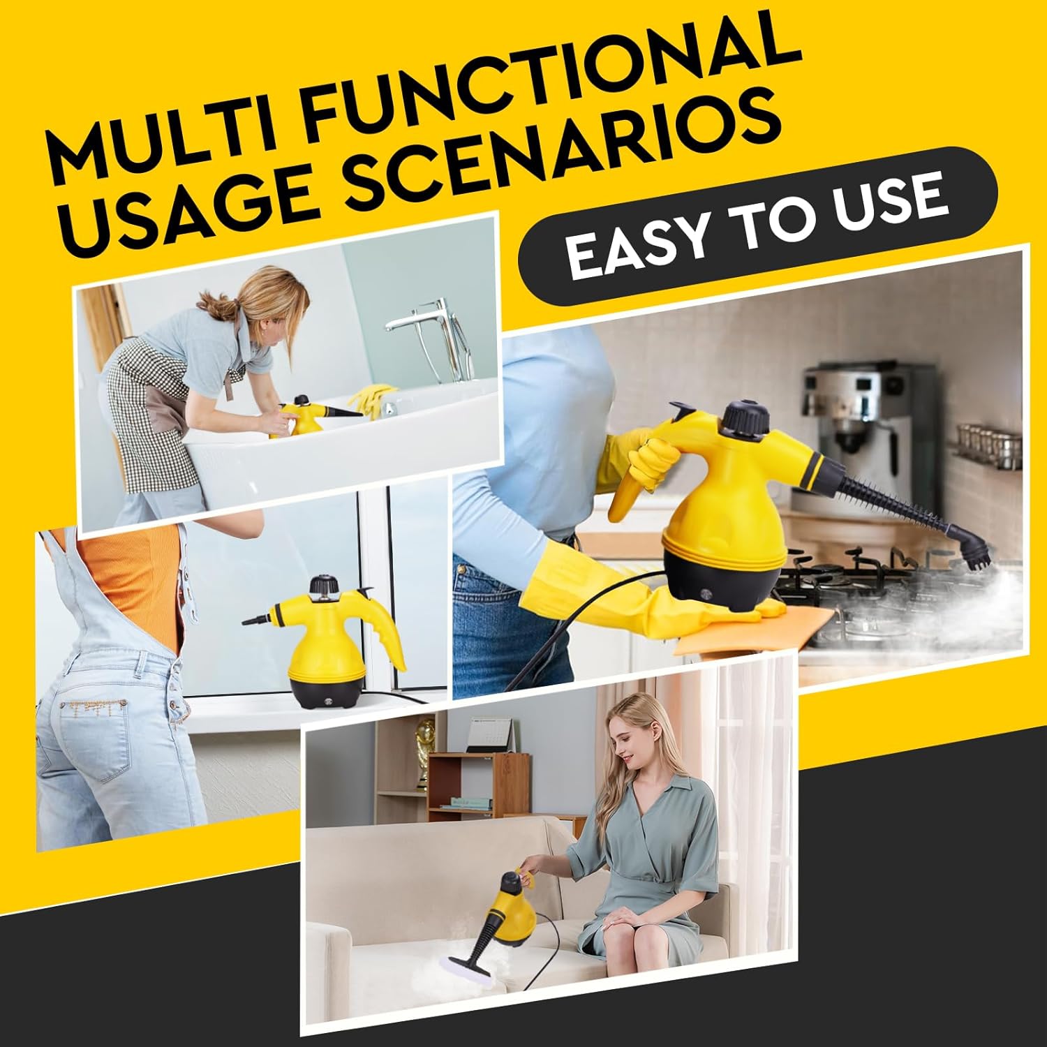 Powerful Pressurized Handheld Steam Cleaner - 9pc Kit for Multi-Surface Cleaning (Kitchen, Bathroom, Car, Windows, Grime Image