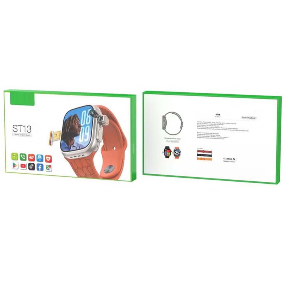 ST13 Smart Watch: 2.2" full-screen, 4G SIM support, 3 straps & wireless charger. Elegant gold design for ladies & gents. Image