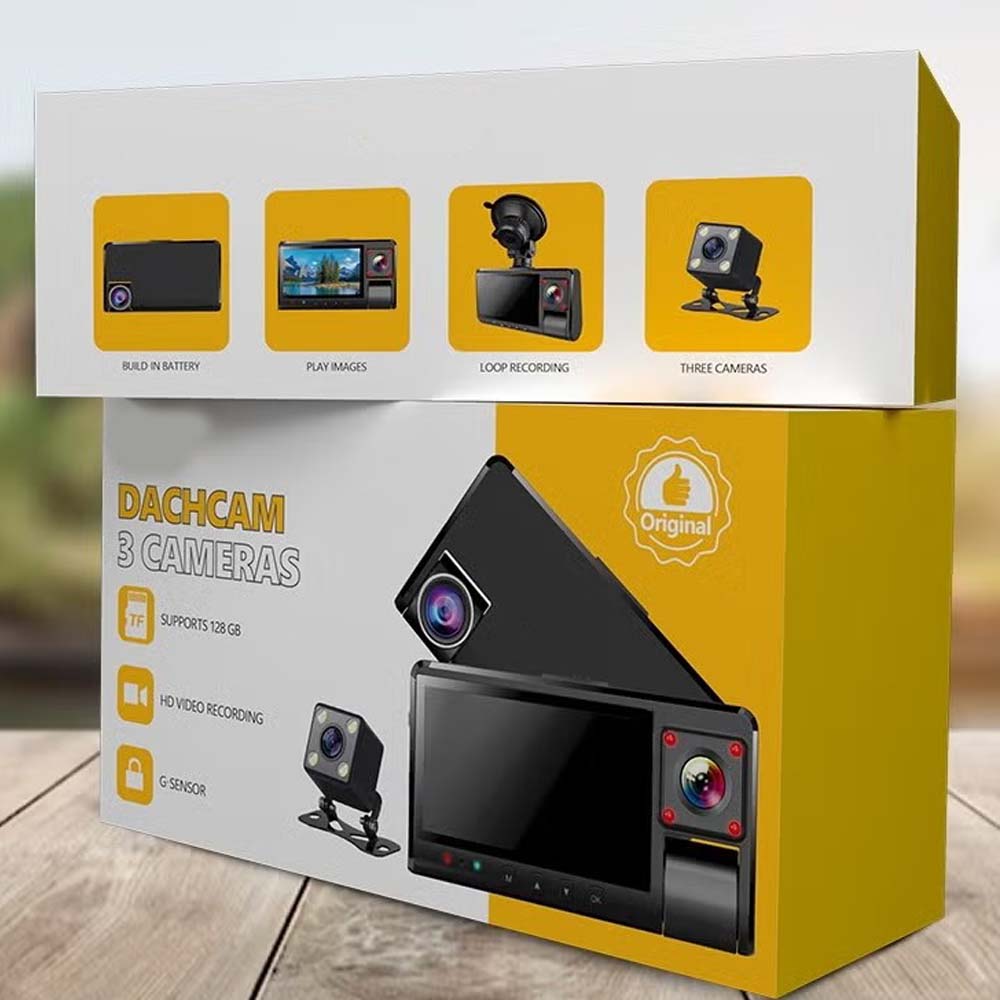 DX-3617 3-Channel Dash Cam. Front, rear & interior recording with WiFi app control, night vision & parking mode. Image