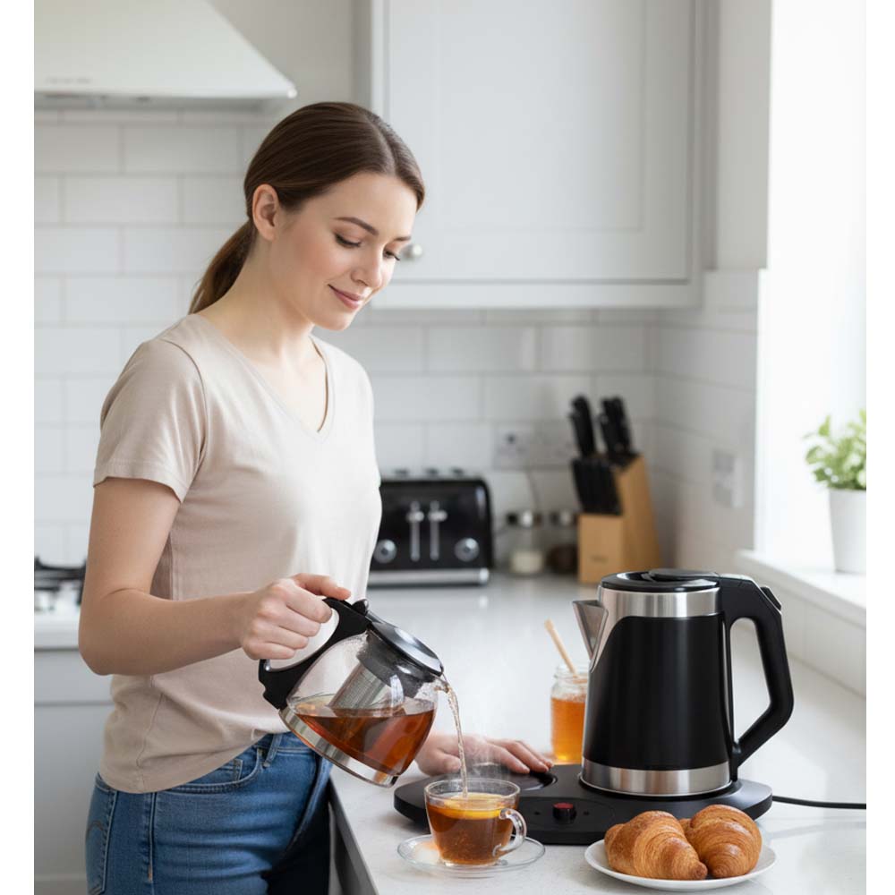 OE-4010 2.0L Electric Kettle & Tray Set. Fast-boiling water kettle with serving tray for elegant home tea service. Image