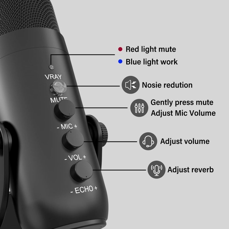 Mc-PW8 Professional USB Microphone – Condenser Desktop Microphone for Podcasting, Gaming, Streaming, and Recording Image