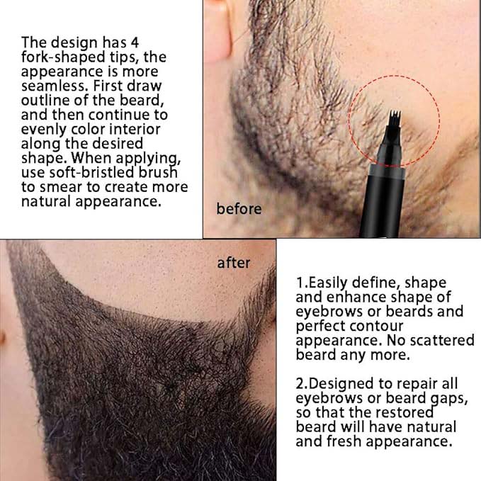 Waterproof Beard Filler Pen Kit - Contoured Beard Pen with Brush, Long-Lasting, Sweatproof Beard Pencil for Patchy Beard, Natural Look, Quick and Easy Grooming Solution Image