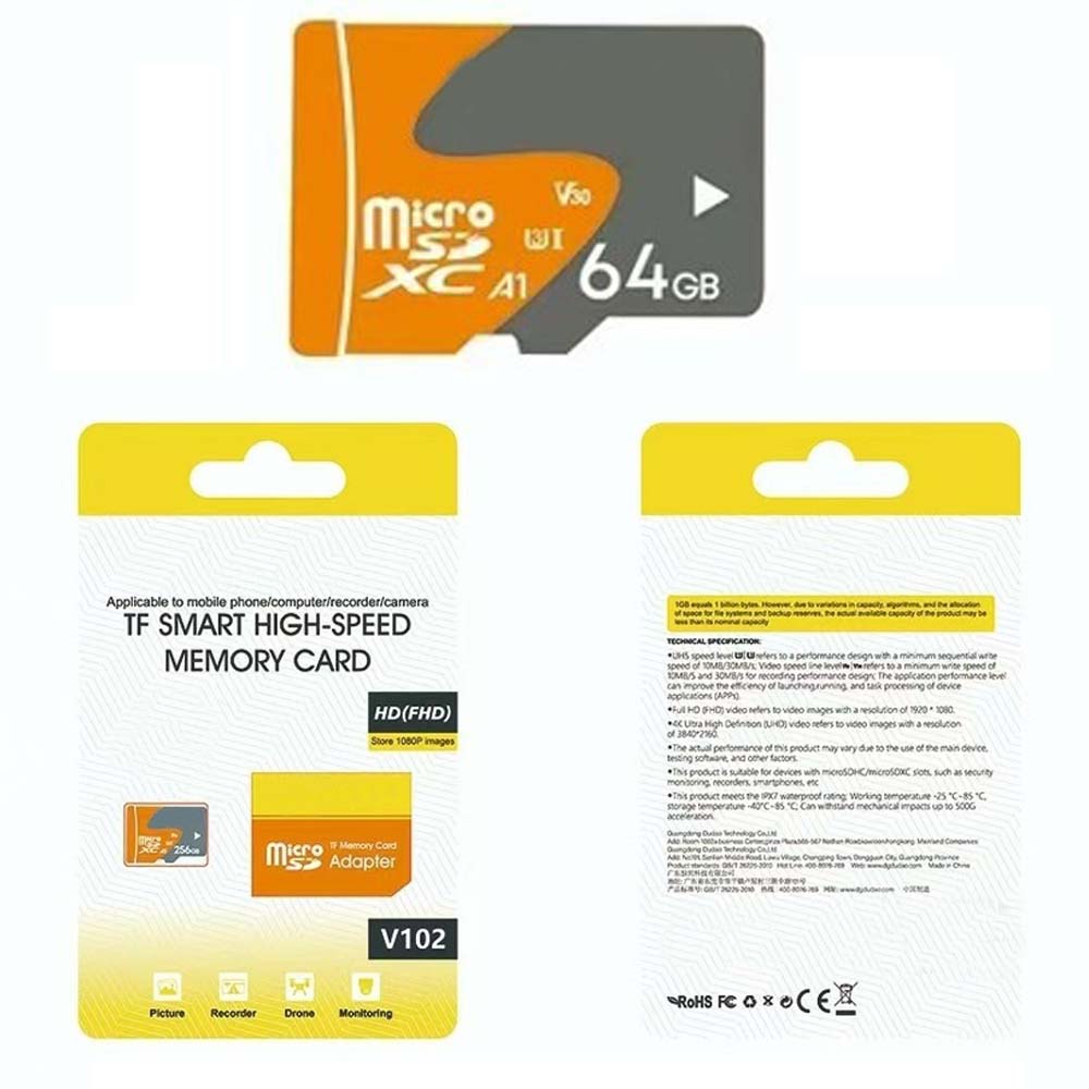 V102 64GB MicroSD Memory Card - Class 10 High-Speed TF Storage for 4K Video, Phones, Tablets & Cameras Image