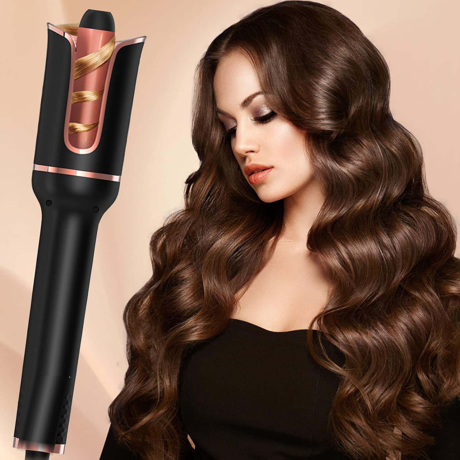 Automatic Hair Curler – 1" Rotating Curling Wand, Fast Heat, Dual Voltage, for Women – Creates Perfect Curls in Mid-Length to Long Hair (Black) Image