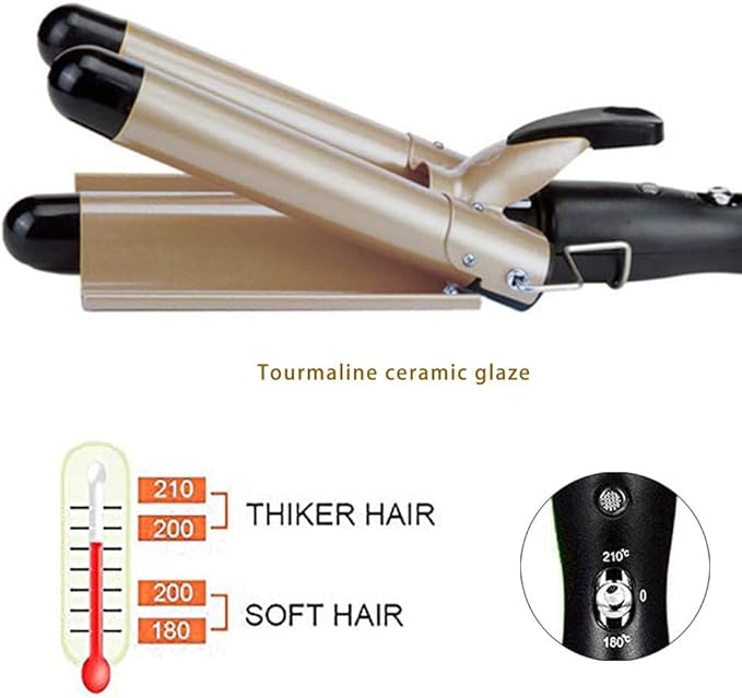 3-Barrel Ceramic Hair Curler Wand – Waver Curling Iron with LCD Display and 14 Adjustable Temperatures (80-210°C) Image