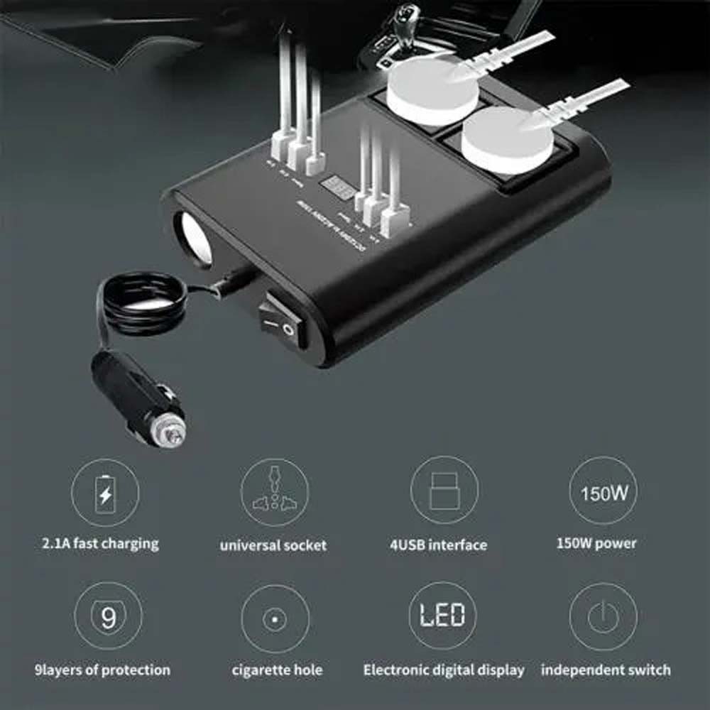 150W Universal Car Inverter - Multi-Port Travel Adapter with USB & AC Outlet for Global Use Image
