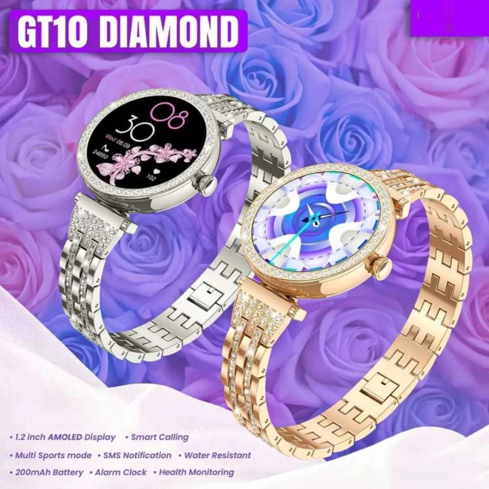GT10 Diamond Smartwatch | 1.2" AMOLED Display | Heart Rate, Sleep, and Menstrual Tracking | Compatible with Android & iOS | Elegant, High-Performance Smartwatch for Women Image