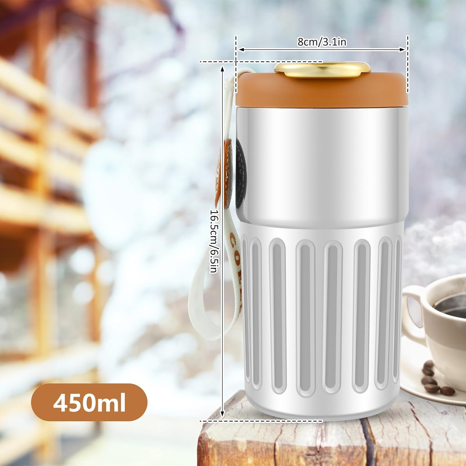 450ml Insulated Travel Coffee Mug with Temperature Display | Double-Walled Stainless Steel Thermos for Hot & Cold Drinks | Portable Leakproof Vacuum Bottle for Office & Travel, Durable Thermal Mug Flask with Smart Lid Display - Keeps Beverages at Optimal Temperature for Hours | Perfect for Coffee, Tea, & More Image