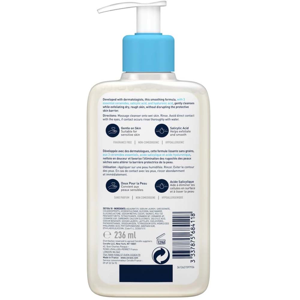 CeraVe SA Smoothing Cleanser – Gentle Exfoliating Face & Body Wash with Salicylic Acid, Ceramides & Hyaluronic Acid for Dry, Rough Skin, 236ml Image