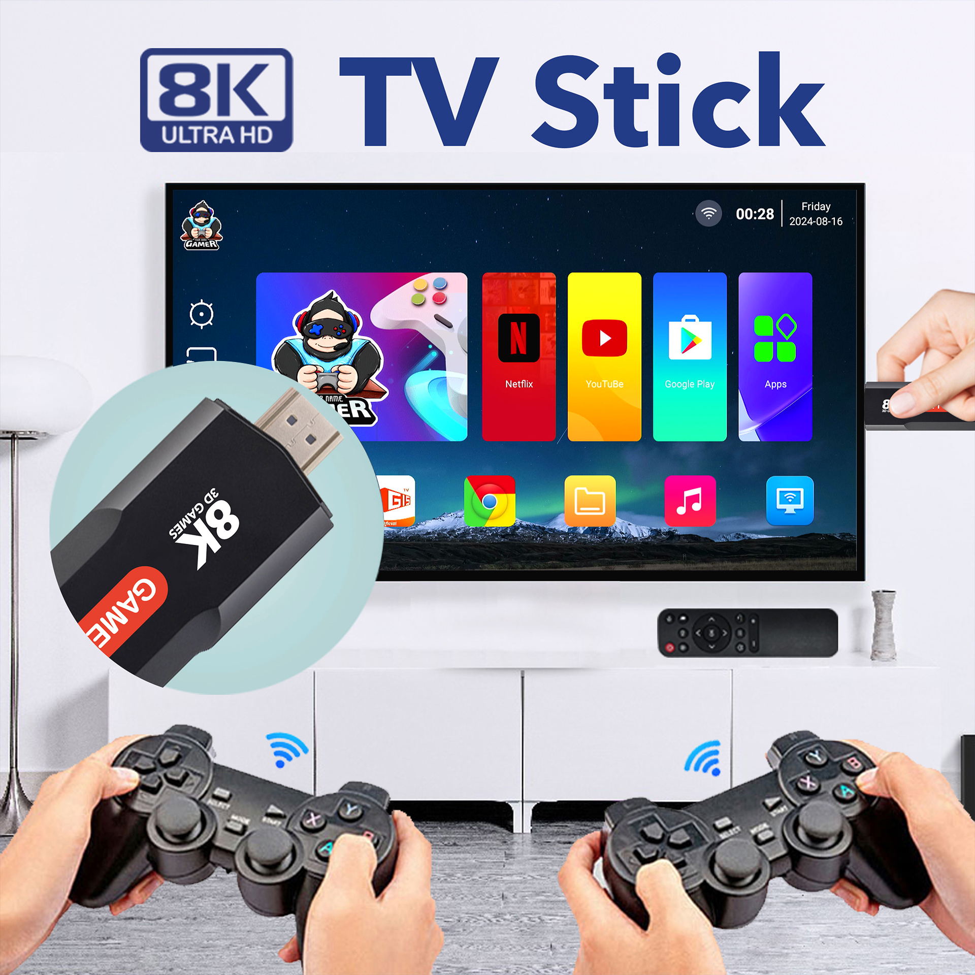 Q9 Video Game Stick | Android 5G 8K TV Box Dual System | Includes 2.4G Dual Wireless Controllers | Perfect Retro Christmas Gift Image