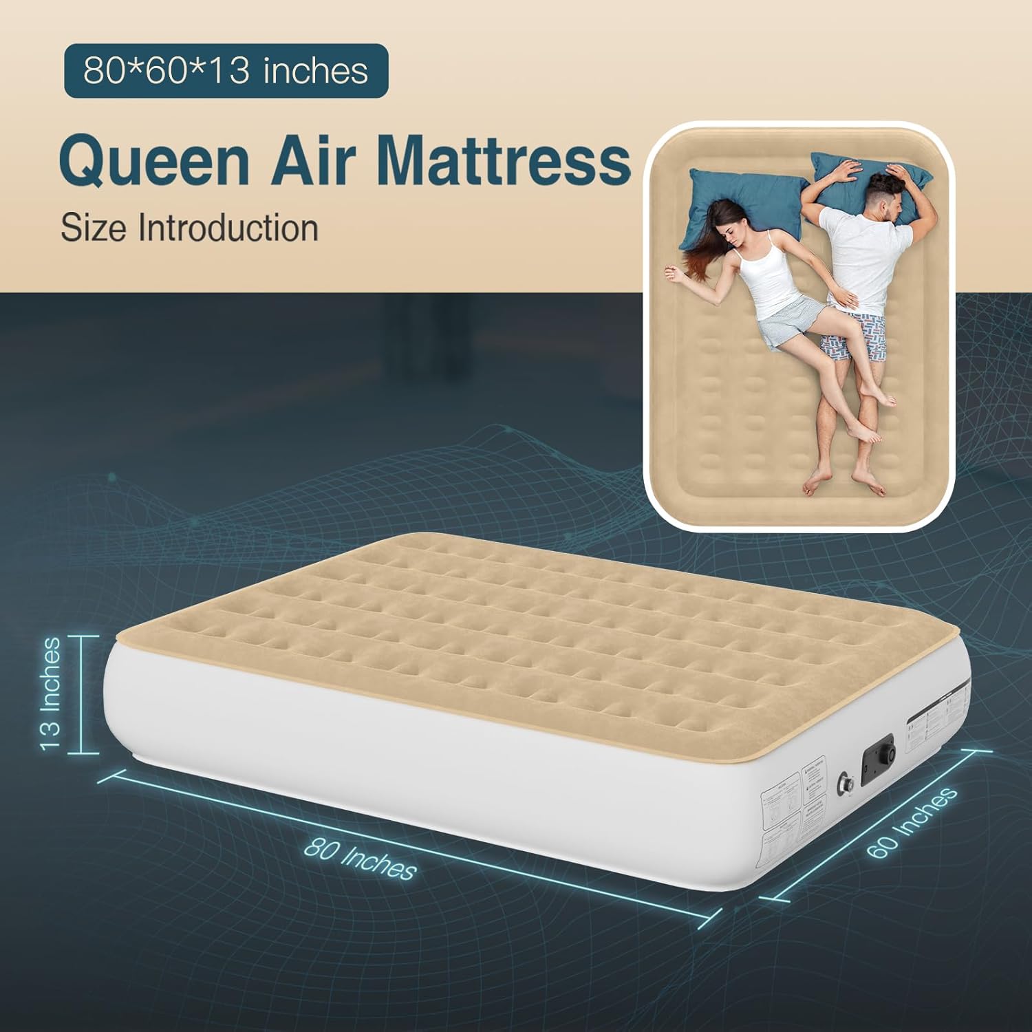 Air Mattress Queen with Built-in Pump - Inflatable Camping & Guest Mattress | Soft Flocked Top Blow-Up Bed | Durable, Foldable, and Comfortable | 80x60x18 Inches | Quick 1-3 Min Inflation Image