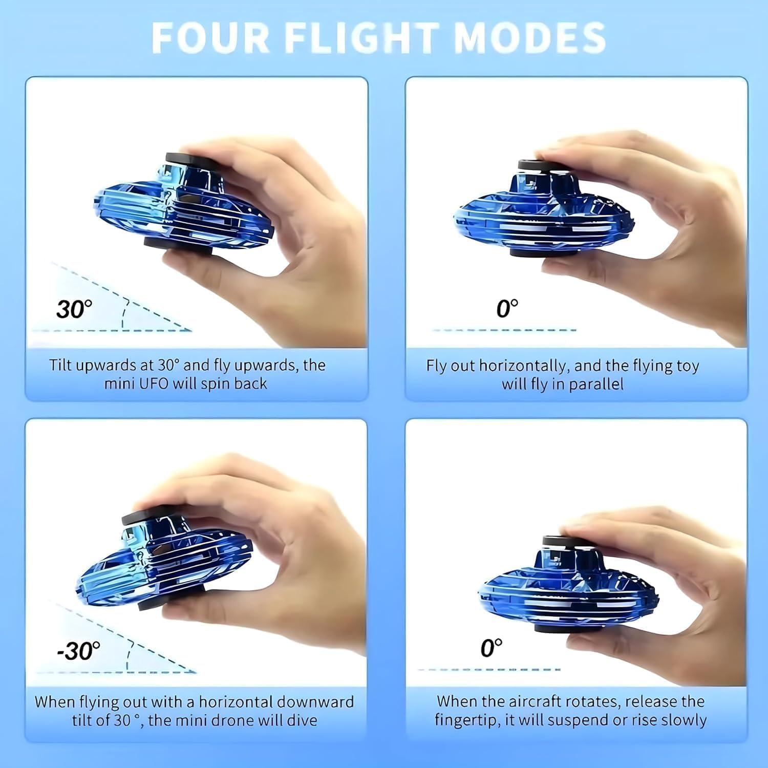 UFO Hand Controlled Mini Drone LED flying fidget spinner with 360° rotation. USB rechargeable toy for boys & girls. Image