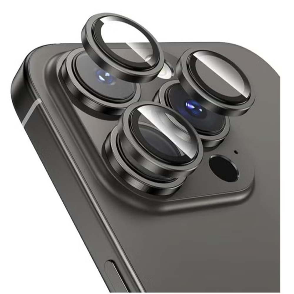 iPhone 14 Pro Max/15 Pro Camera Lens Protector - 3-Pack 9H Tempered Glass with Aluminum Alloy Ring (Black ) Image