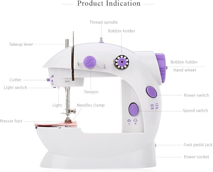 Sewing Machine for Beginners | Kids Handheld Portable Electric Mini Sewing Machine with Extension Table & Dual Speed | Crafting & Mending Machine with Lights & Foot Pedal for Household Use Image