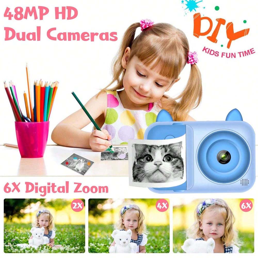 Kids Instant Print Camera - 1080P Digital Camera for Children 3-12 with Photo Papers (Blue, No Card Included) Image