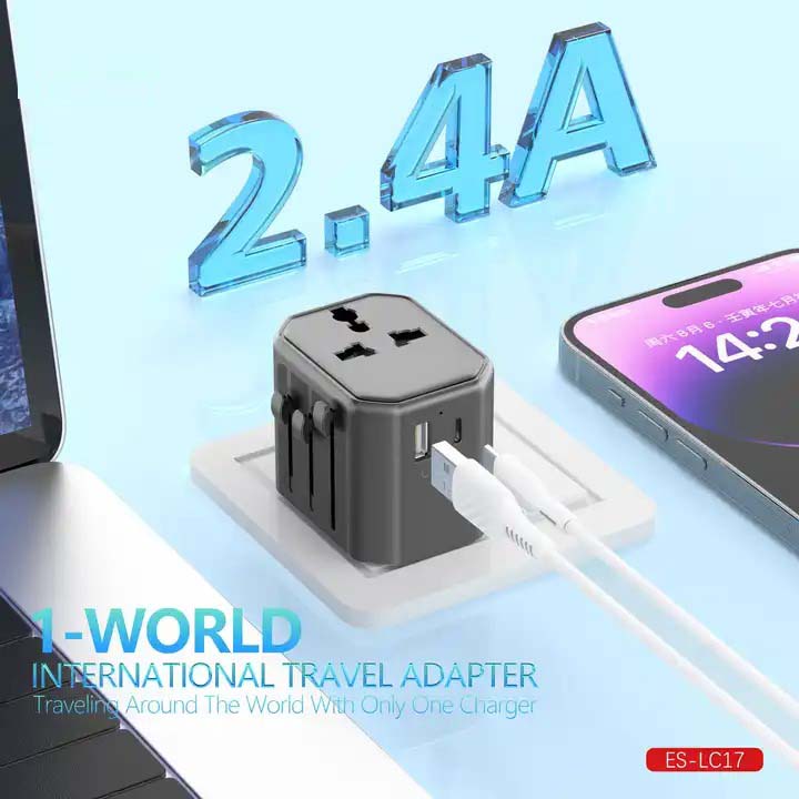 Universal Travel Adapter - All-in-One International Power Adapter with UK/US/AUS/EU Plugs & 4 USB Ports, Portable Outlet Charger Converter for Smartphones, Tablets, and More Image
