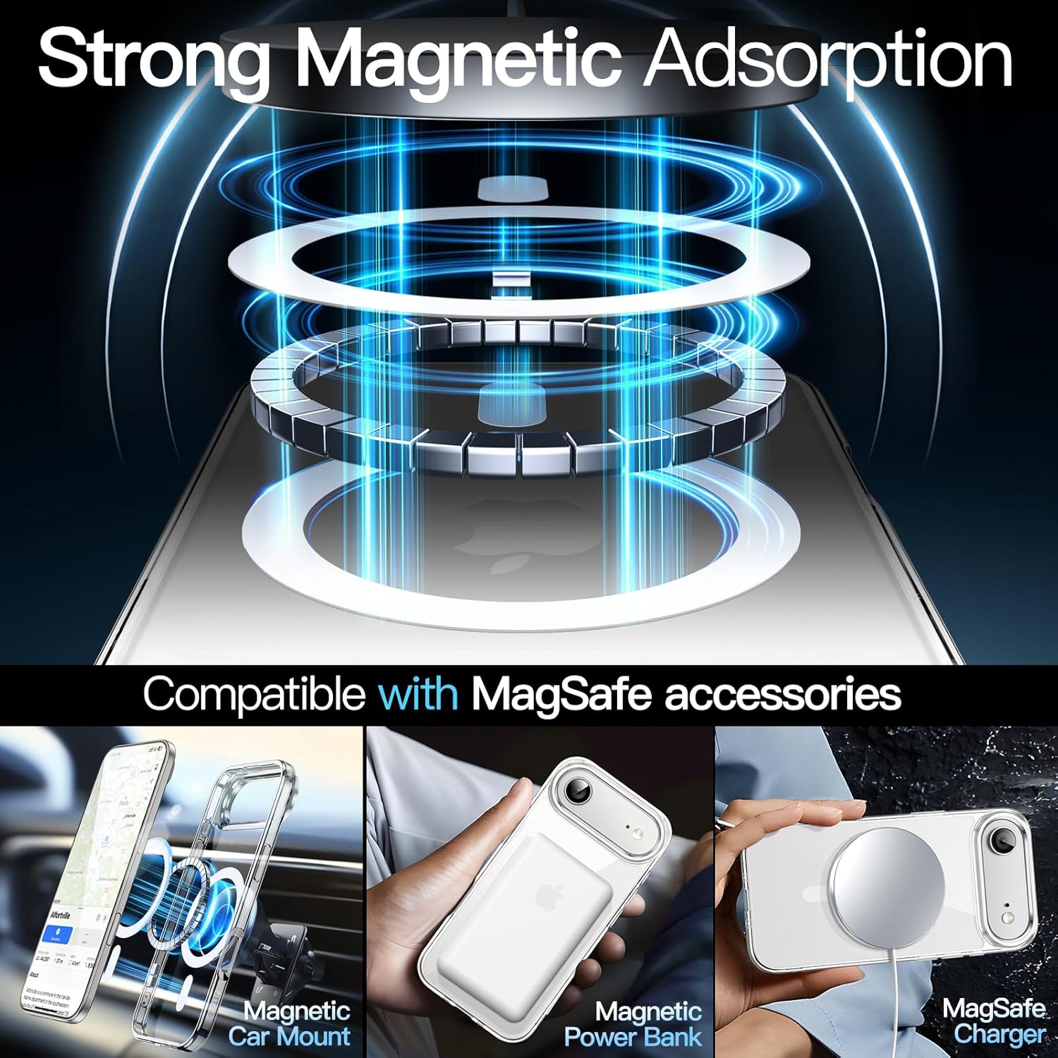 Magnetic Case for iPhone 17 Air - MagSafe Compatible, Shockproof Clear Bumper Cover, Anti-Scratch Back for 6.5" Display Image