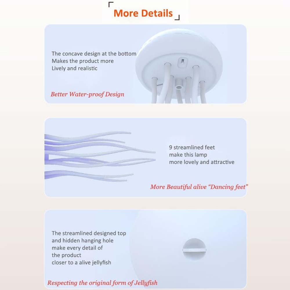 JellyFel Dancing Lamp - RGB Rechargeable Jellyfish Light with Voice Control, Touch Sensor & Gradient Effects (Hanging + Base) Image