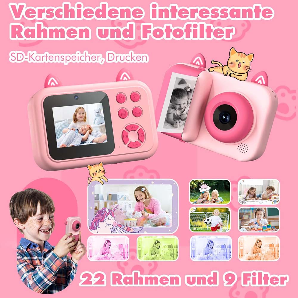 Kids Instant Camera - 1080P Digital Camera for Ages 3-12 with Printing Paper (No Card Included) Pink Image