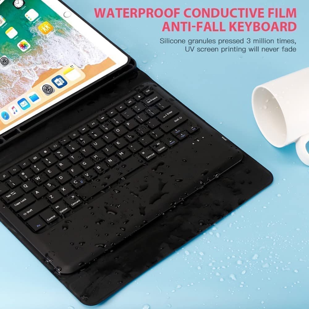 Keyboard Case Compatible with iPad Models | Ultra-Thin PU Leather Case | Wireless Detachable Keyboard | Pen Slot | Smart Arabic-English Keyboard Image
