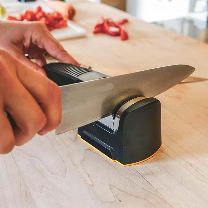 Compact Pull-Through Kitchen Knife Sharpener | Ideal for Chef, Scissors, Paring, & Serrated Knives | Efficient Blade Sharpening Tool for Home Kitchens Image