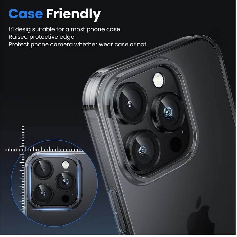 iPhone 14 Pro Max/15 Pro Camera Lens Protector - 3-Pack 9H Tempered Glass with Aluminum Alloy Ring (Black ) Image