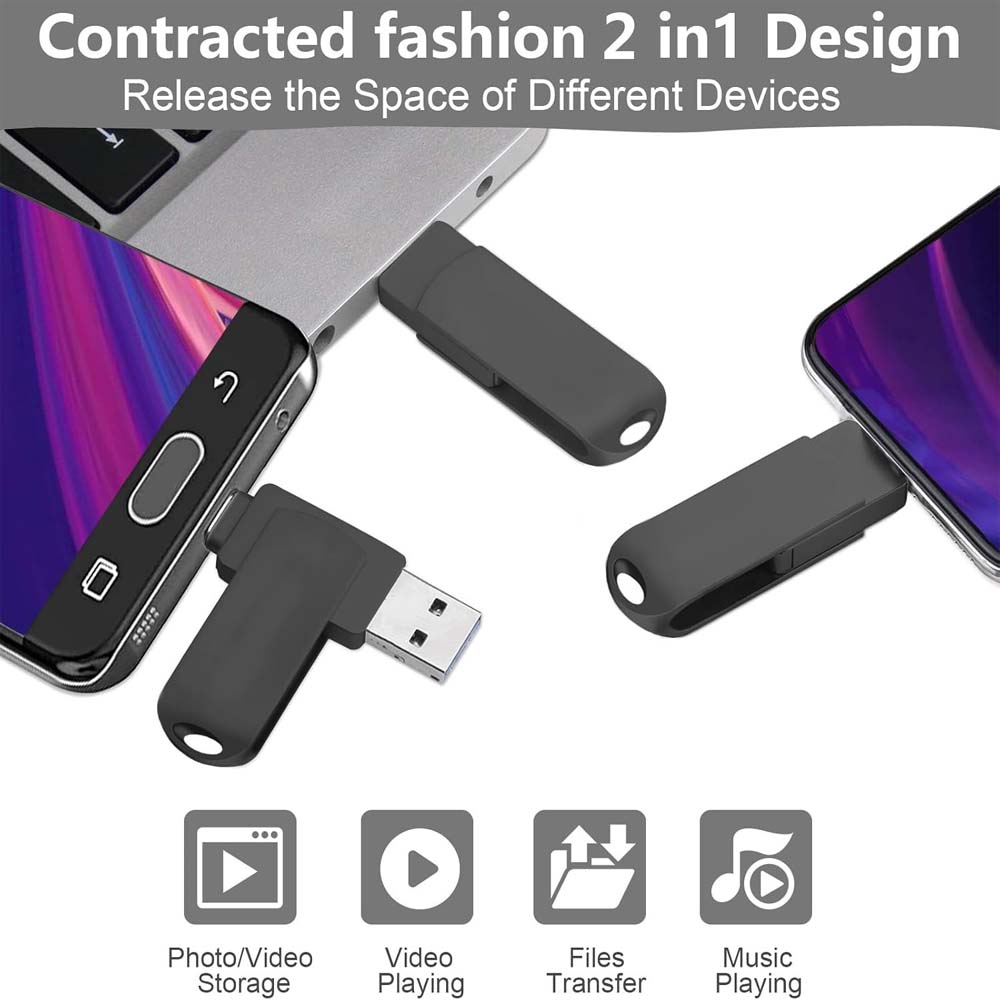 32GB USB-C Flash Drive - 170MB/s High-Speed Multi-Port Memory Stick for Android, Tablets, PCs & Phones (Black) Image