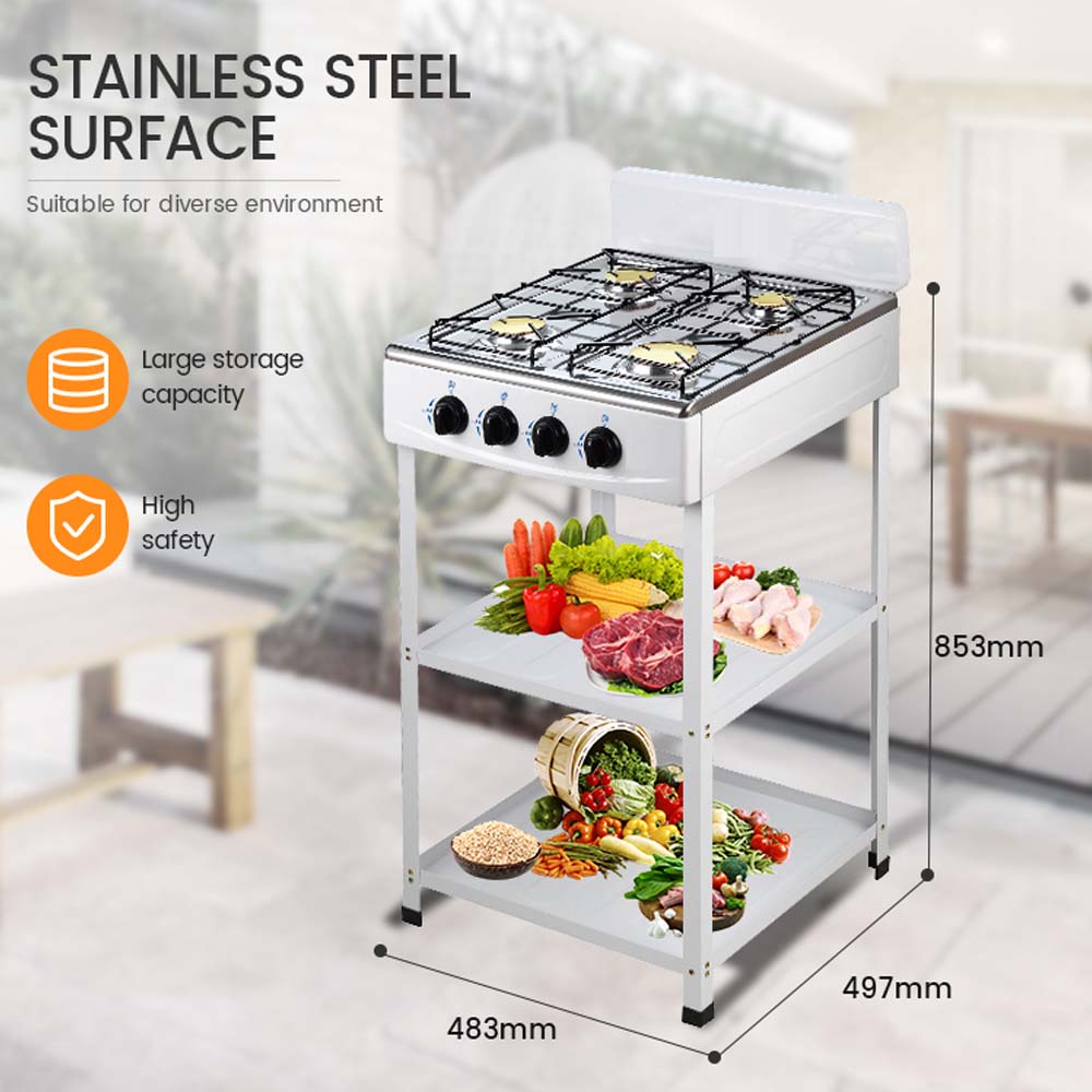 4-Burner Stainless Steel Gas Stove - Self-Ignition, Perfect for Home & Camping, Durable & Efficient White Design Image