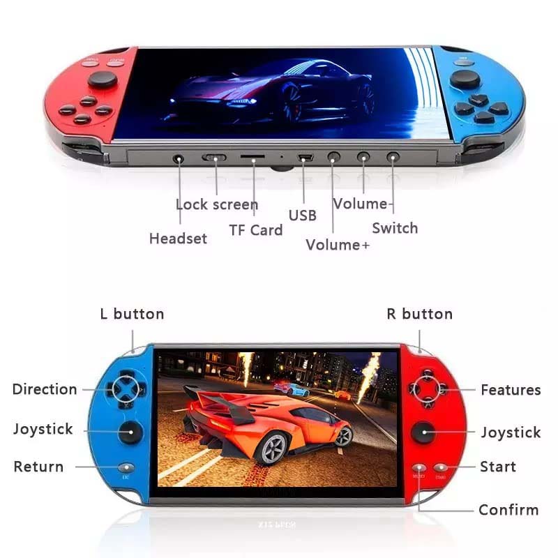 Retro Handheld Game Console, 7-Inch MP5 Video Game Player with 12 Classic Emulator Support & 10,000 Games, Portable Handheld Game Player, Built-in e-Book, MP3 & MP4 Player, Perfect for Kids and Adults - Retro Style Portable Gaming System for Travel & Entertainment Image