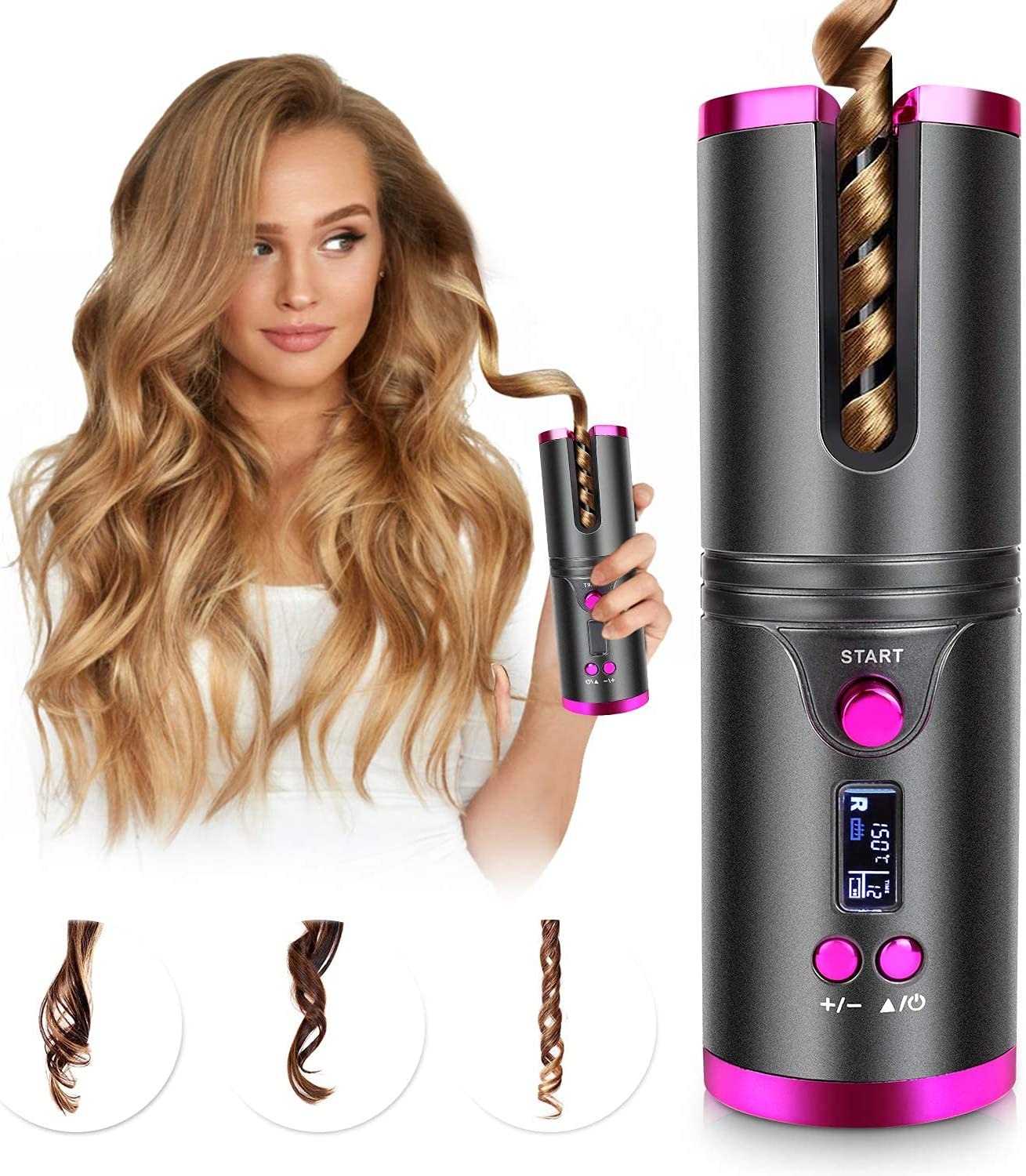Cordless Hair Curler – Automatic Hair Curling Iron with Heatless Rotating Technology, 3 Temperature & Timer Settings Image